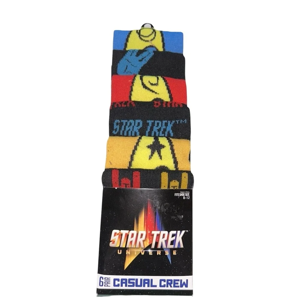 Star Trek Universe Mens 6 Pair Casual Crew Socks Shoe Size 8-12 Multicolor New